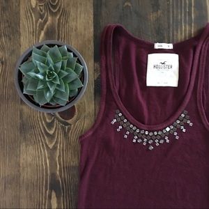 Hollister Embellished Burgundy Ribbed Tank